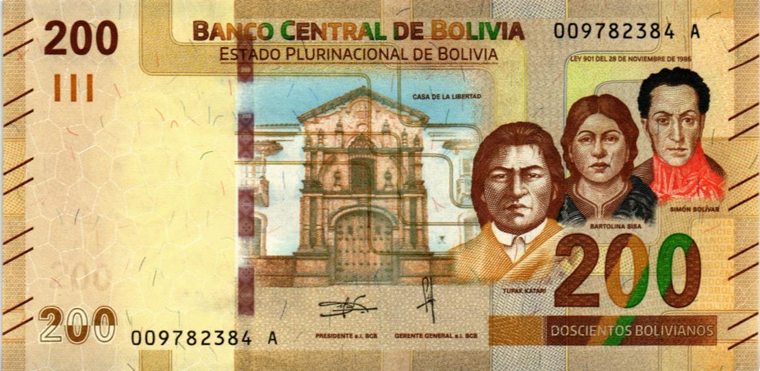 БОЛИВИЯ 200 БОЛИВИАНО мини 1