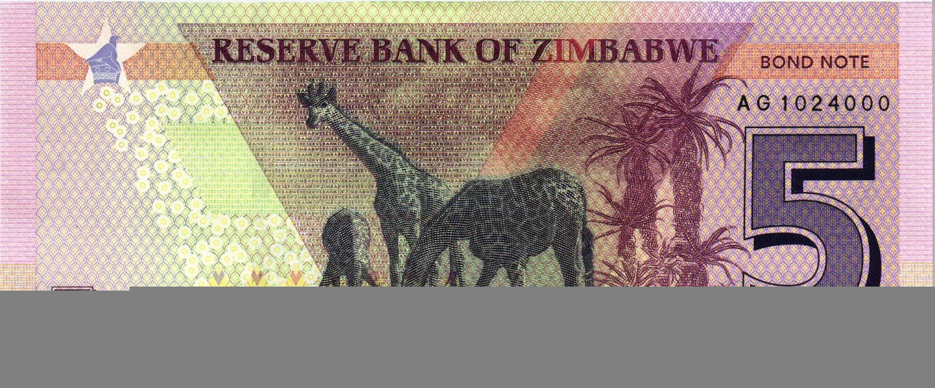 ЗИМБАБВЕ 5 ДОЛЛАРОВ мини 2