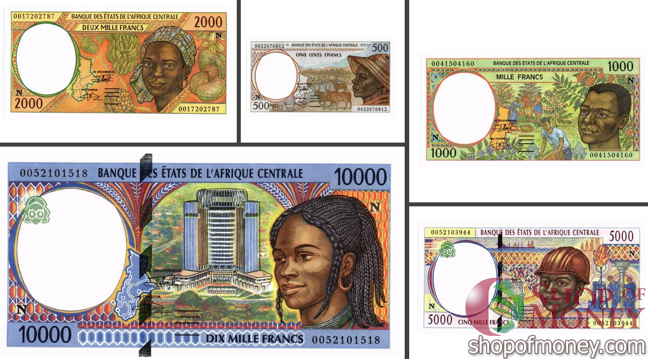 ГОСУДАРСТВА ЦЕНТРАЛЬНОЙ АФРИКИ (ЭКВАТОРИАЛЬНАЯ ГВИНЕЯ) 500-1000-2000-5000-10000 ФРАНКОВ мини 1