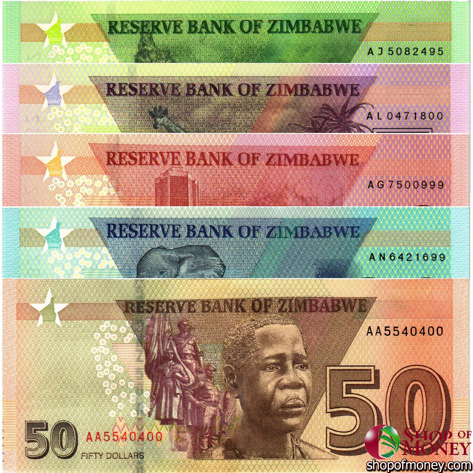ЗИМБАБВЕ 2-5-10-20-50 ДОЛЛАРОВ мини 2