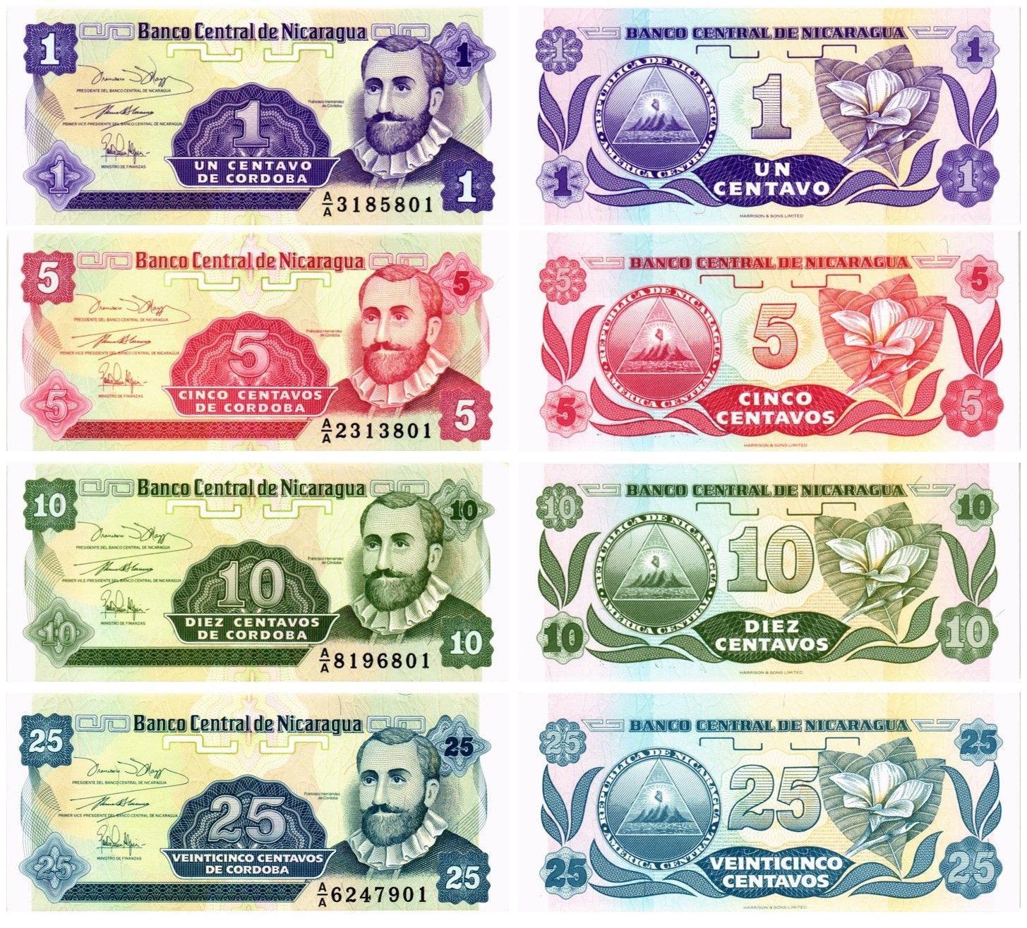 НИКАРАГУА НАБОР 1-5-10-25 ЦЕНТАВО мини 1