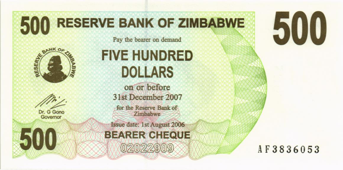 ЗИМБАБВЕ 500 ДОЛЛАРОВ