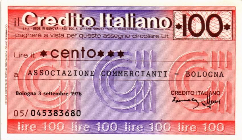 ИТАЛИЯ 100 ЛИР (ЧЕК)