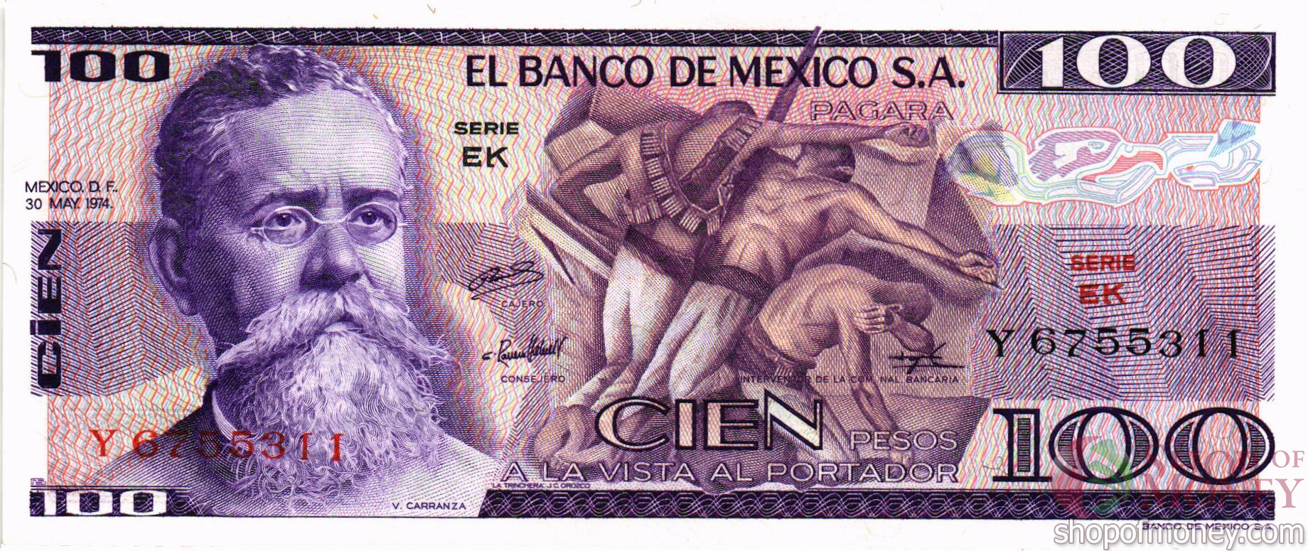 МЕКСИКА 100 ПЕСО (-EK- СЕРИЯ)