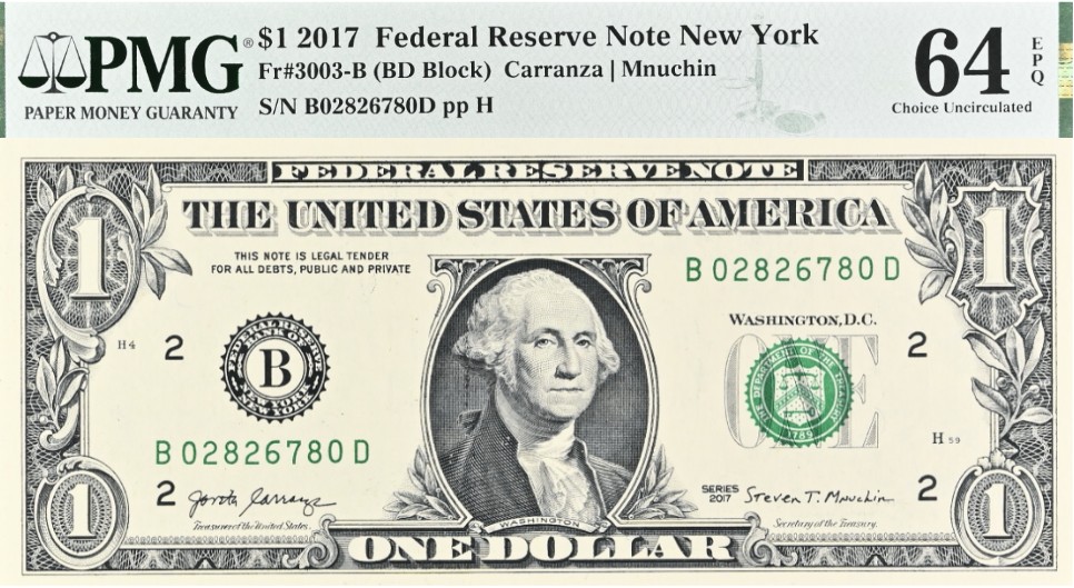 США 1 ДОЛЛАР (B - НЬЮ-ЙОРК - PMG - ГРЕЙД 64) #B02826780D