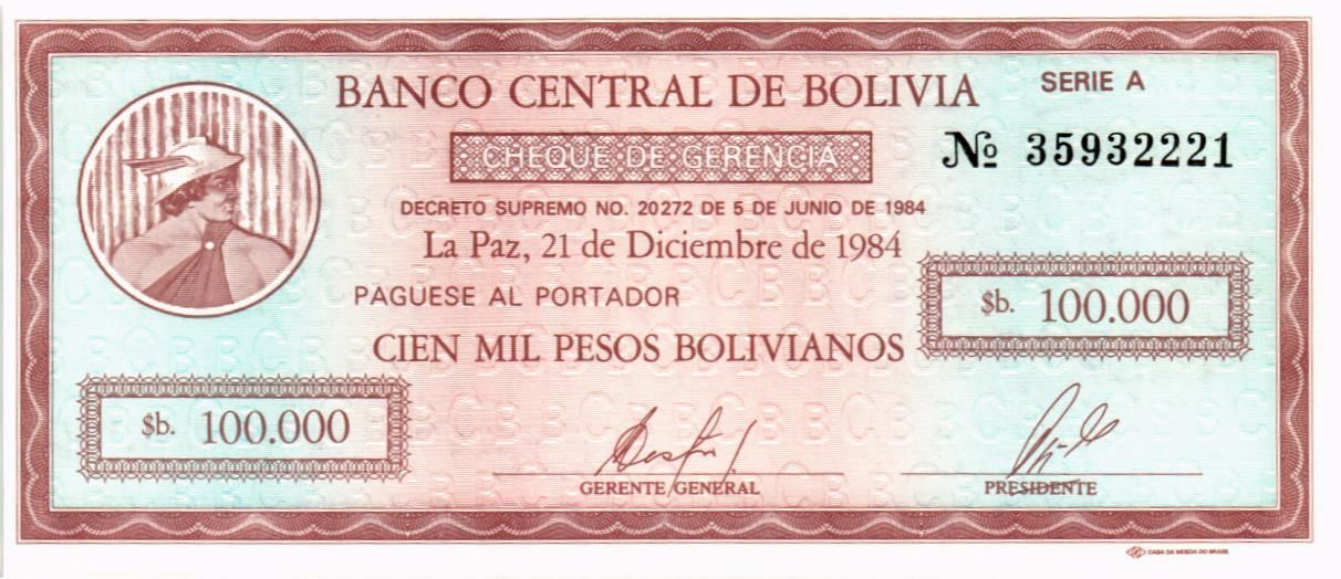 БОЛИВИЯ 100000 БОЛИВИАНОС
