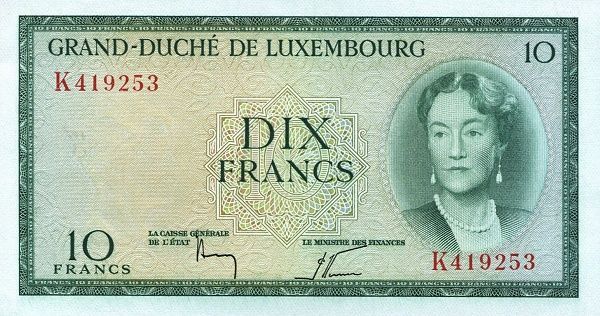 ЛЮКСЕМБУРГ 10 ФРАНКОВ