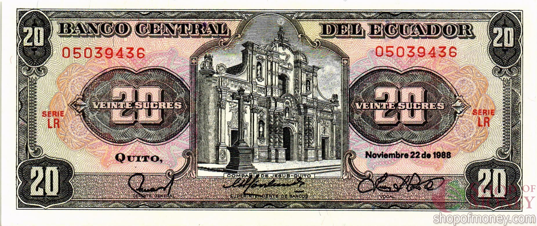 ЭКВАДОР 20 CУКРКЕ (22.11.1988)