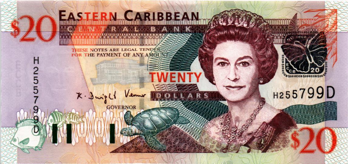 ВОСТОЧНЫЕ КАРИБЫ 20 ДОЛЛАРОВ (D - ДОМИНИКА)
