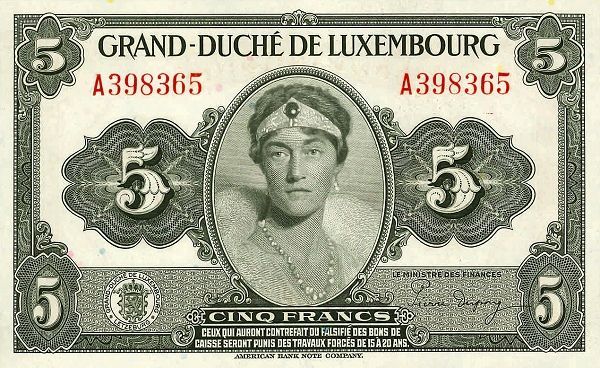ЛЮКСЕМБУРГ 5 ФРАНКОВ