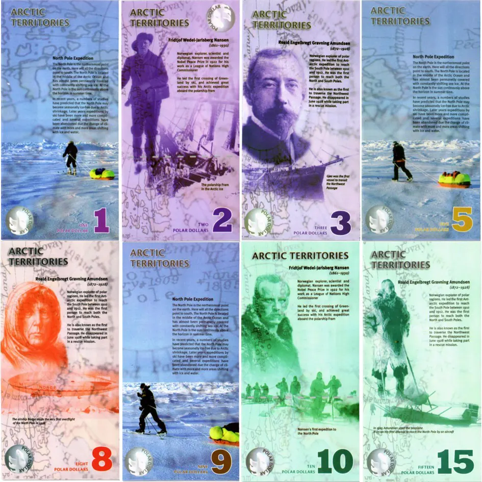АРКТИЧЕСКИЕ ТЕРРИТОРИИ НАБОР 8 БАНКНОТ (ОБРАЗЕЦ) мини 2