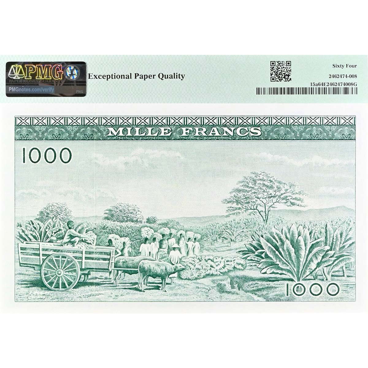 ГВИНЕЯ 1000 ФРАНКОВ (PMG - GRADE 64) мини 2