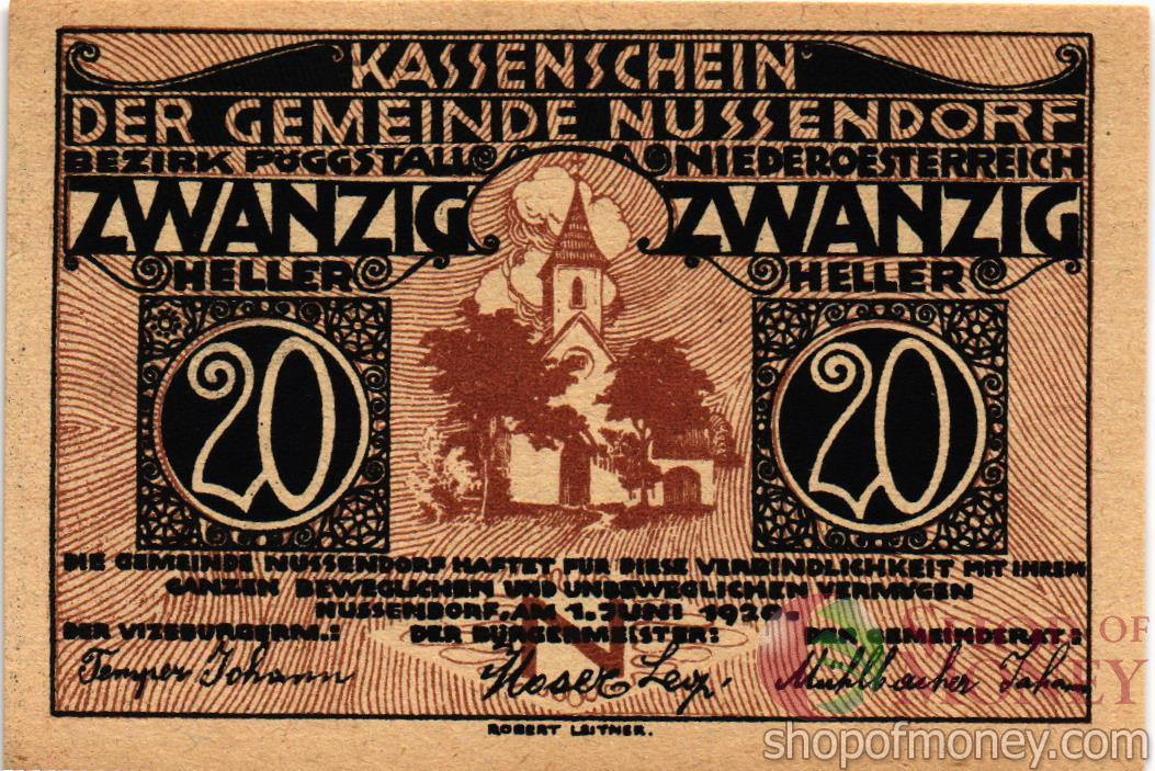 АВСТРИЯ 20 ХЕЛЛЕРОВ (НОТГЕЛЬД) мини 1