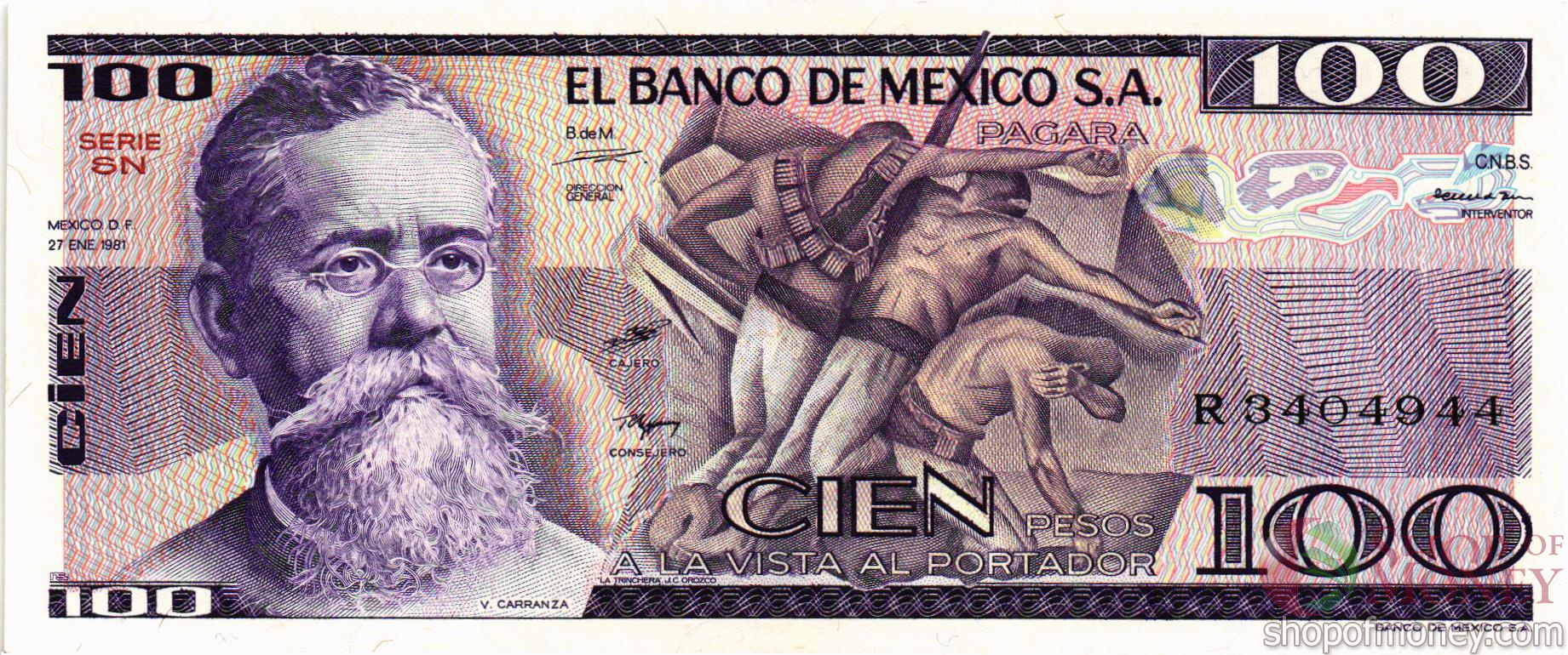 МЕКСИКА 100 ПЕСО (-SN- СЕРИЯ)