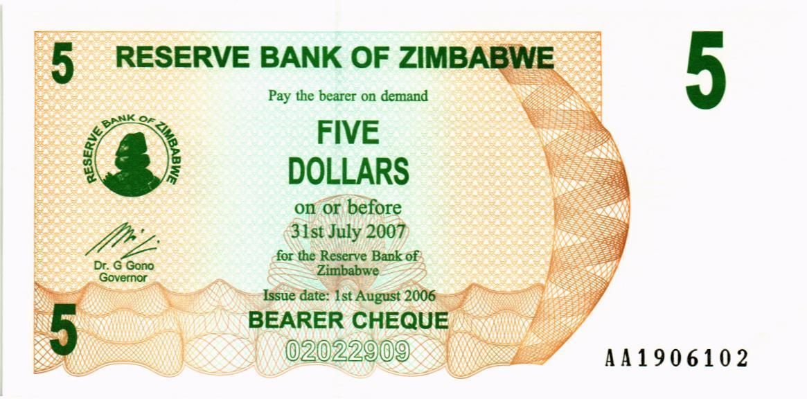 ЗИМБАБВЕ 5 ДОЛЛАРОВ