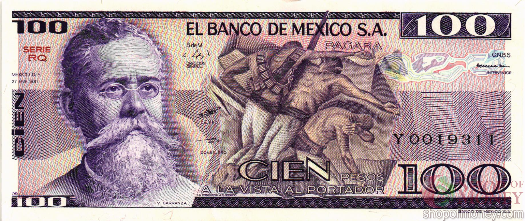 МЕКСИКА 100 ПЕСО (-RQ- СЕРИЯ)