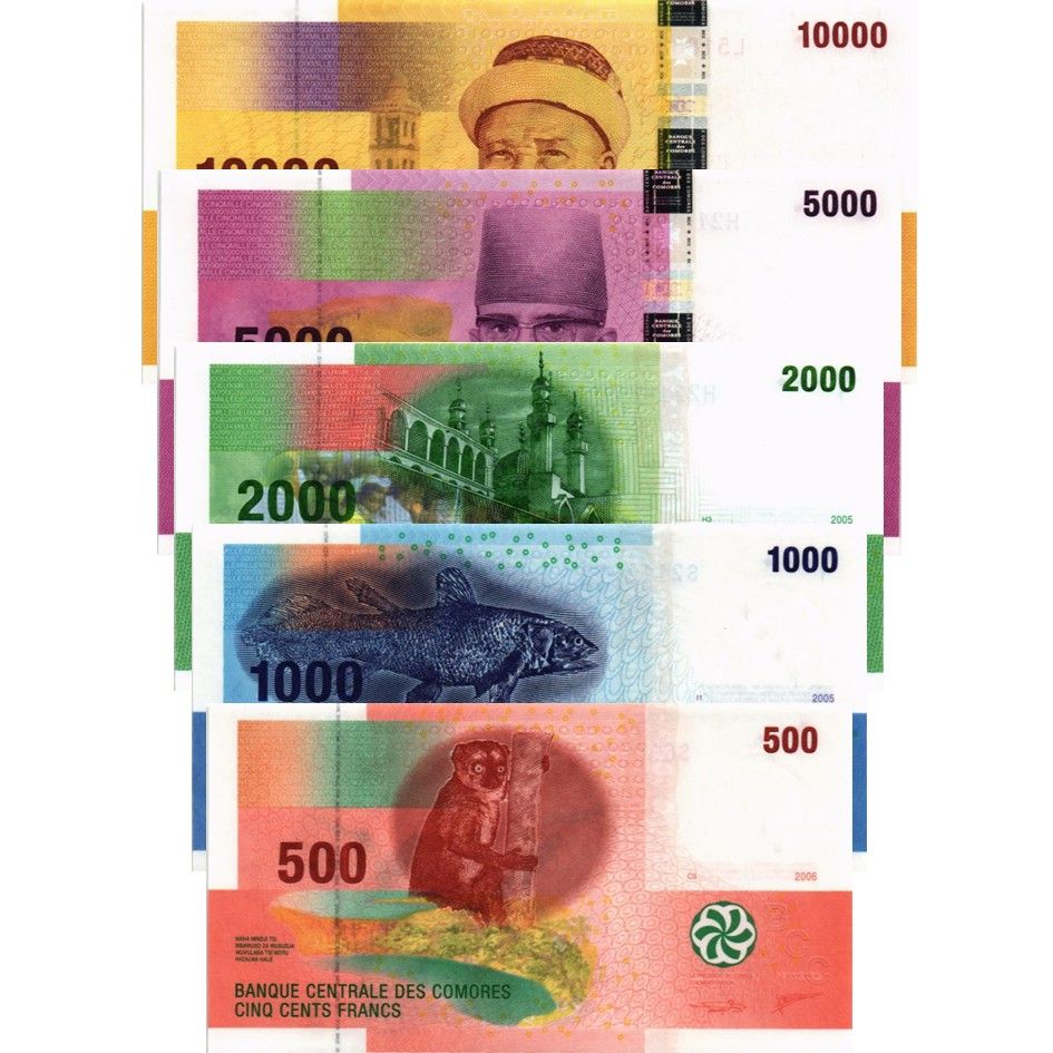 КОМОРСКИЕ ОСТРОВА НАБОР 500-1000-2000-5000-10000 ФРАНКОВ мини 1
