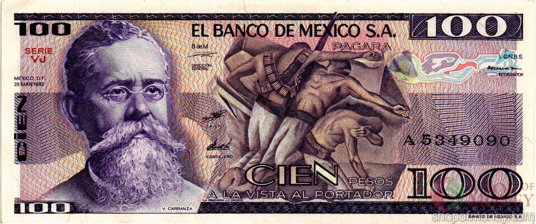 МЕКСИКА 100 ПЕСО (-VJ- СЕРИЯ) мини 1