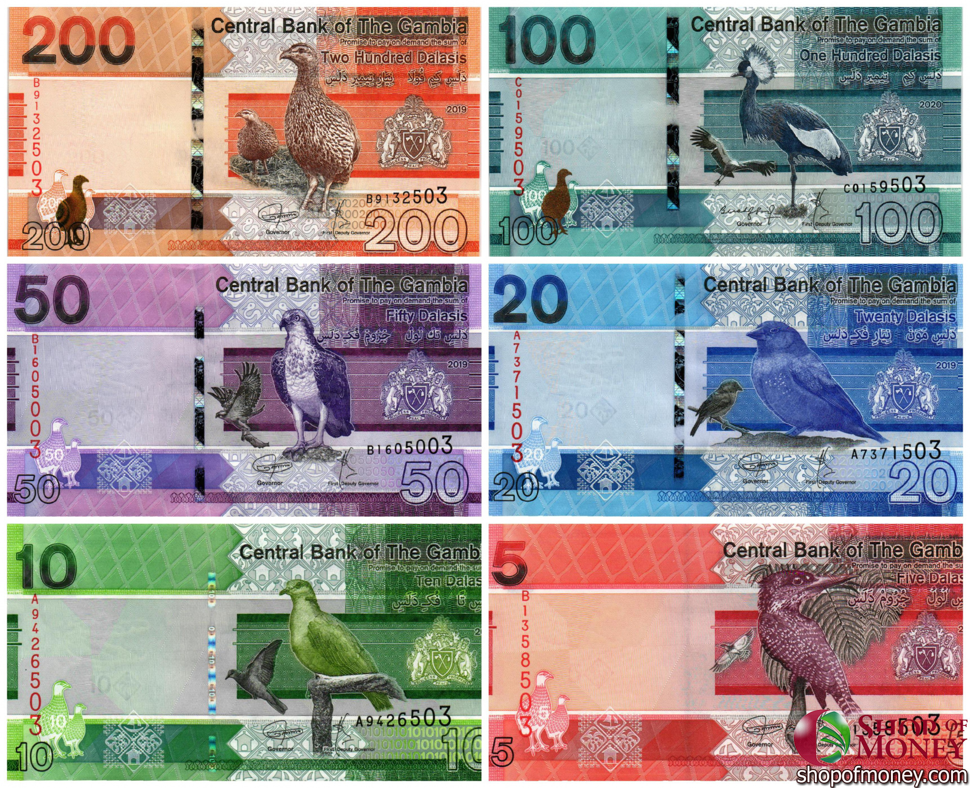 ГАМБИЯ НАБОР 5 10 20 50 100 200 ДАЛАСИ мини 1