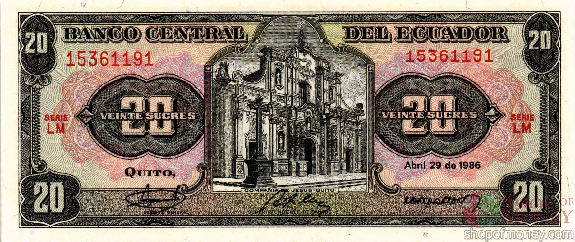 ЭКВАДОР 20 CУКРЕ (29.04.1986) мини 1