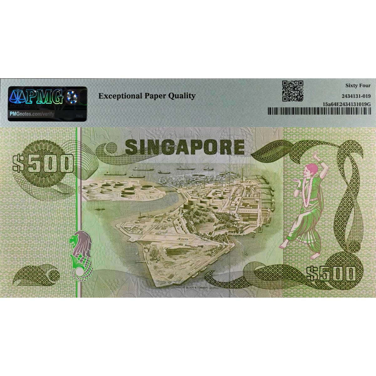 СИНГАПУР 500 ДОЛЛАРОВ (PMG - GRADE 64) #A/5 083153 мини 2