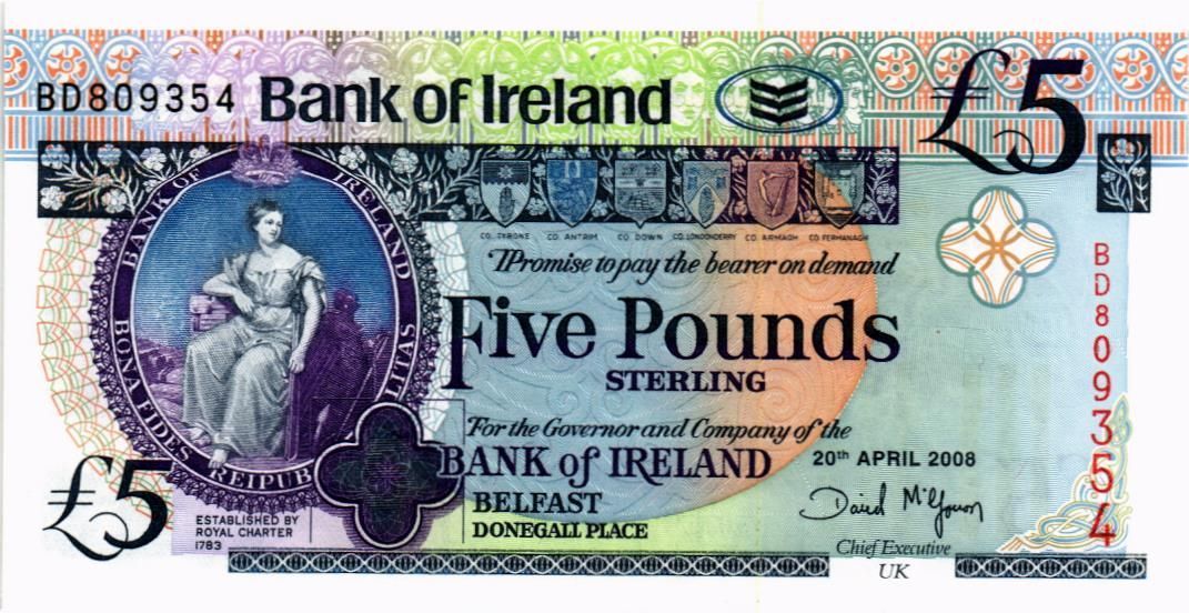СЕВЕРНАЯ ИРЛАНДИЯ 5 ФУНТОВ (BANK OF IRELAND) мини 1