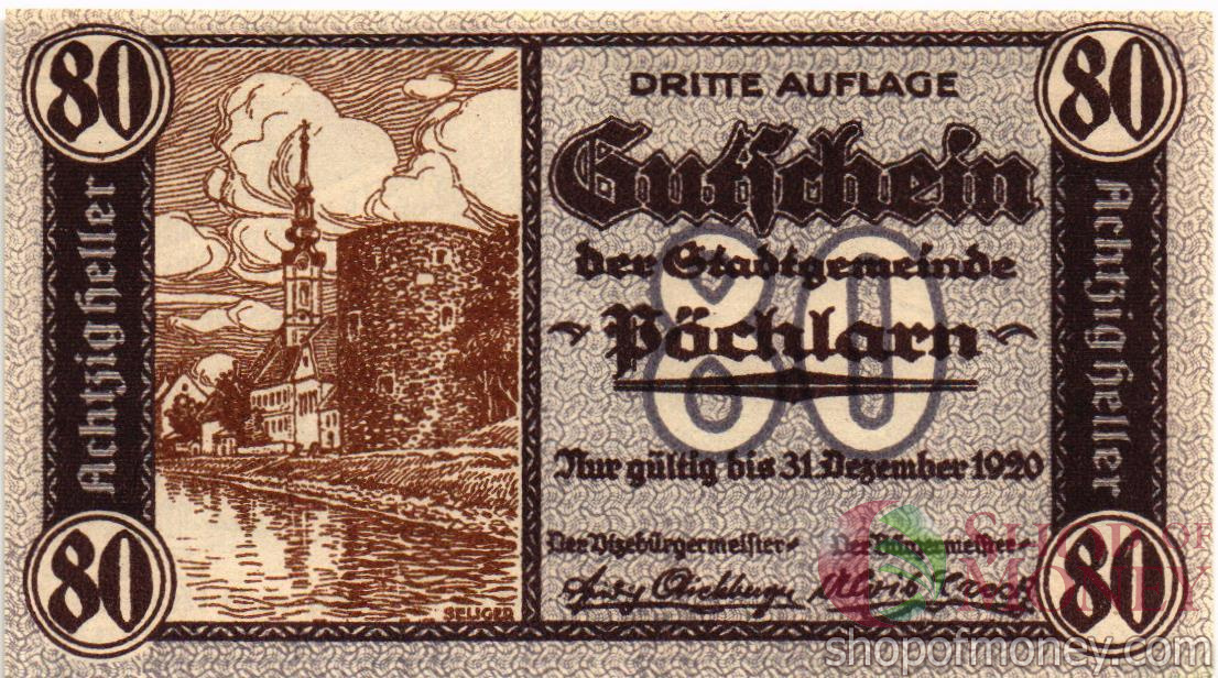 АВСТРИЯ 80 ХЕЛЛЕРОВ (НОТГЕЛЬД)