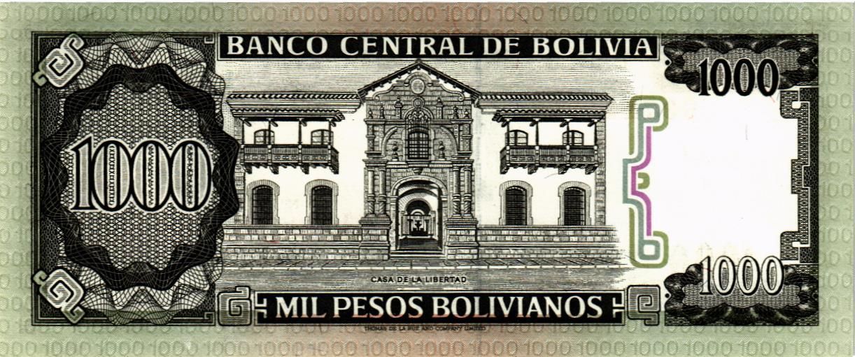БОЛИВИЯ 1000 БОЛИВИАНОС мини 2
