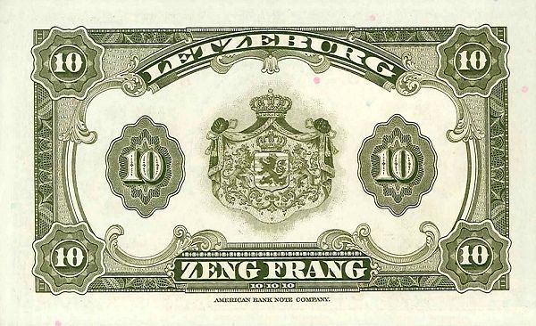 ЛЮКСЕМБУРГ 10 ФРАНКОВ мини 2