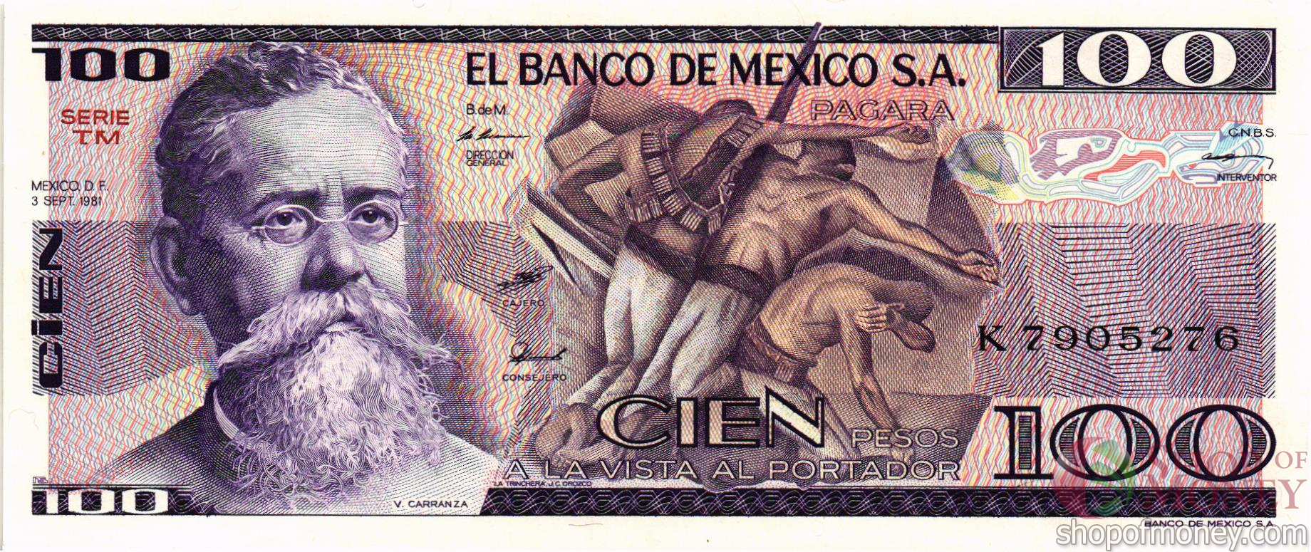 МЕКСИКА 100 ПЕСО (-TM- СЕРИЯ) мини 1