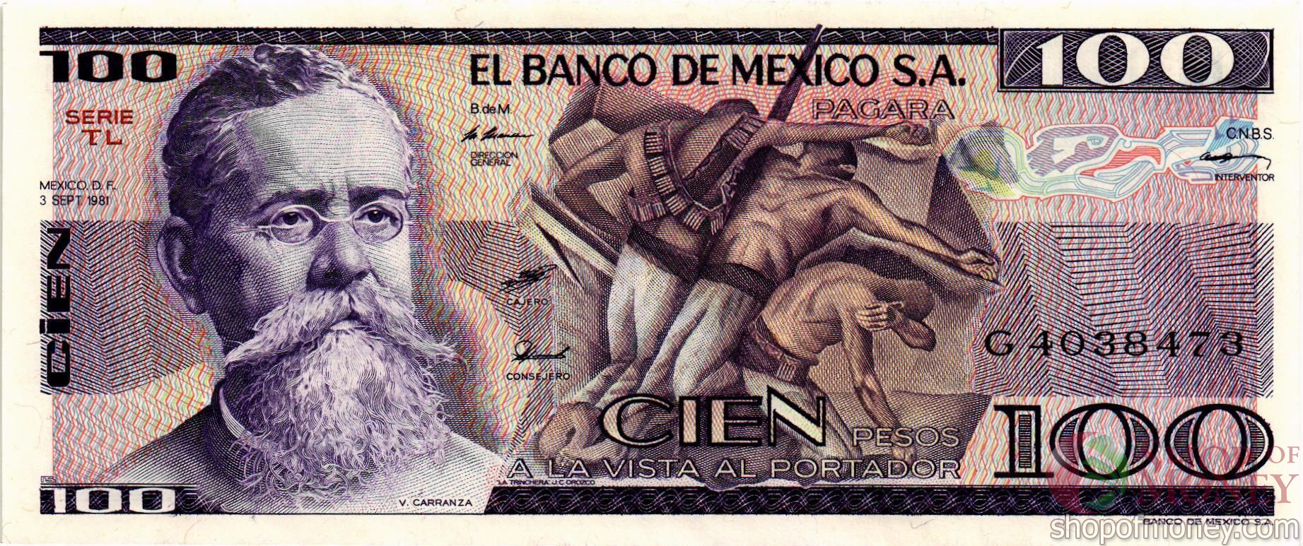МЕКСИКА 100 ПЕСО (-TL- СЕРИЯ) мини 1