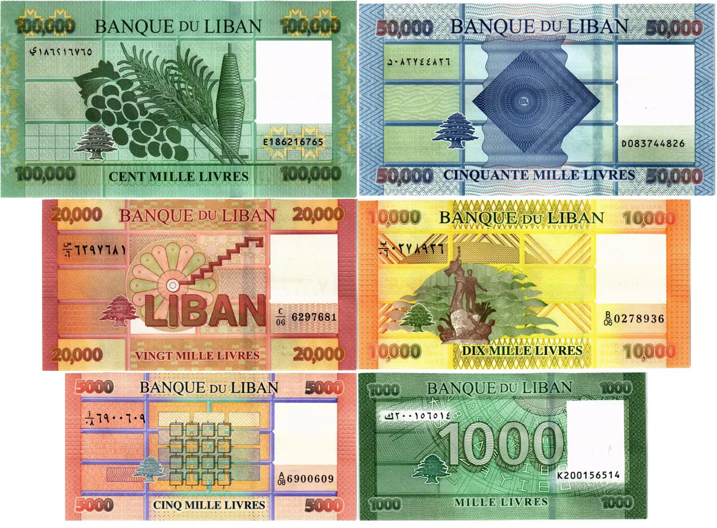 ЛИВАН НАБОР 100000 50000 20000 10000 5000 1000 ЛИВРОВ мини 2