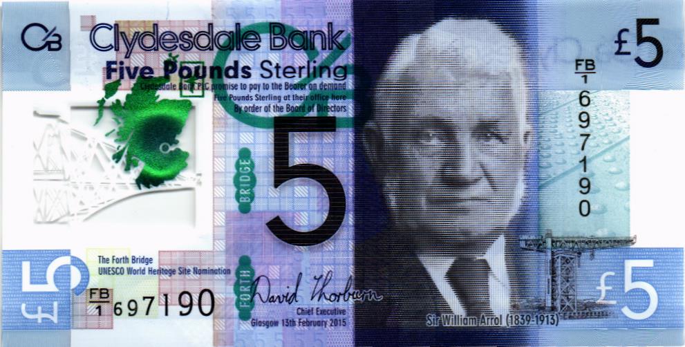 ШОТЛАНДИЯ 5 ФУНТОВ (CLYDESDALE BANK) мини 1