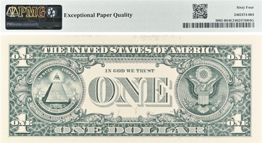 США 1 ДОЛЛАР (B - НЬЮ-ЙОРК - PMG - ГРЕЙД 64) #B02826779D мини 2