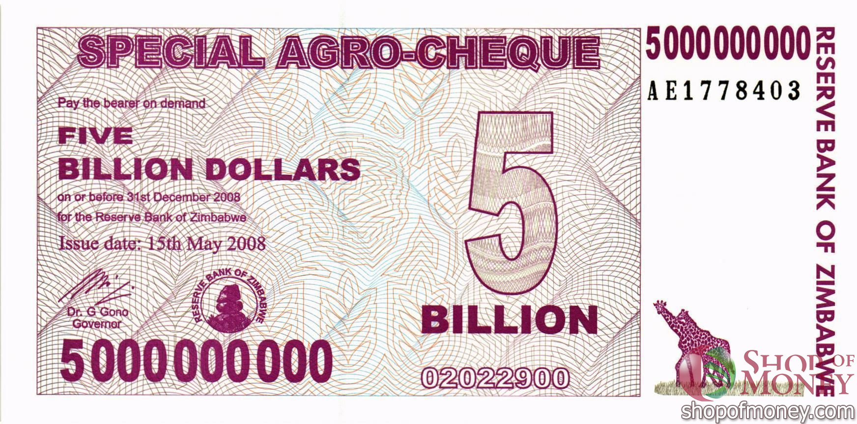 ЗИМБАБВЕ 5000000000 ДОЛЛАРОВ мини 1