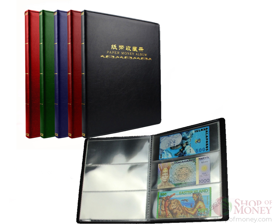 АЛЬБОМ ДЛЯ КОЛЛЕКЦИОНИРОВАНИЯ БАНКНОТ НА 20 ЛИСТОВ С 3 ОТДЕЛЕНИЯМИ мини 2