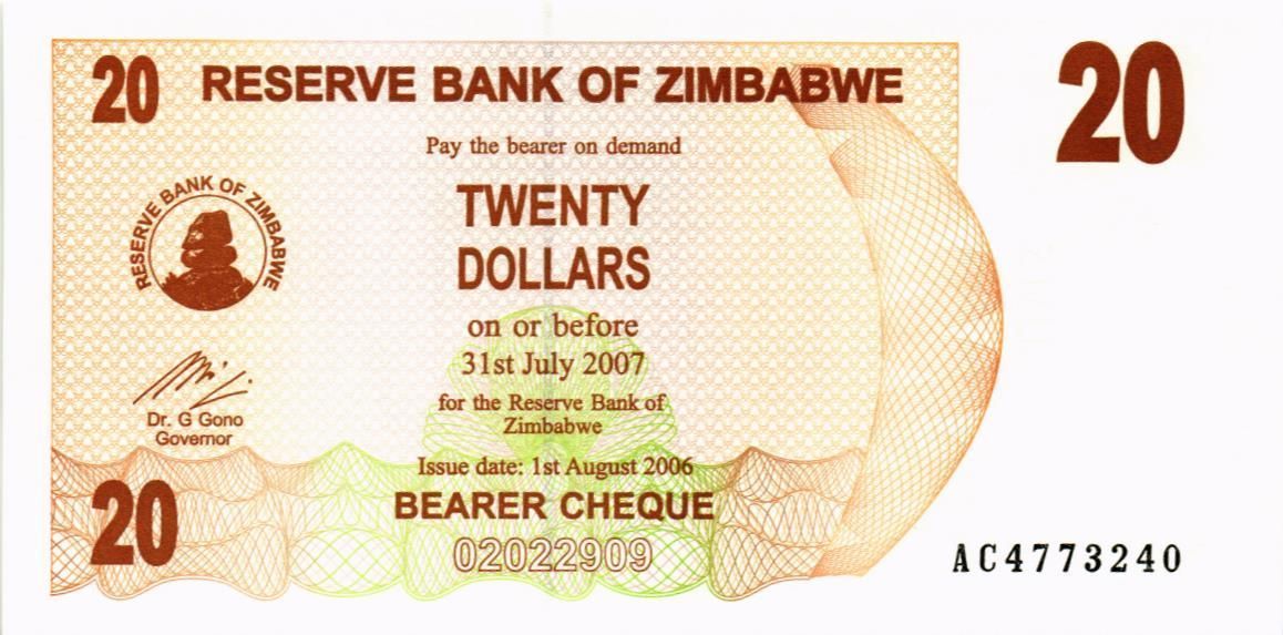 ЗИМБАБВЕ 20 ДОЛЛАРОВ