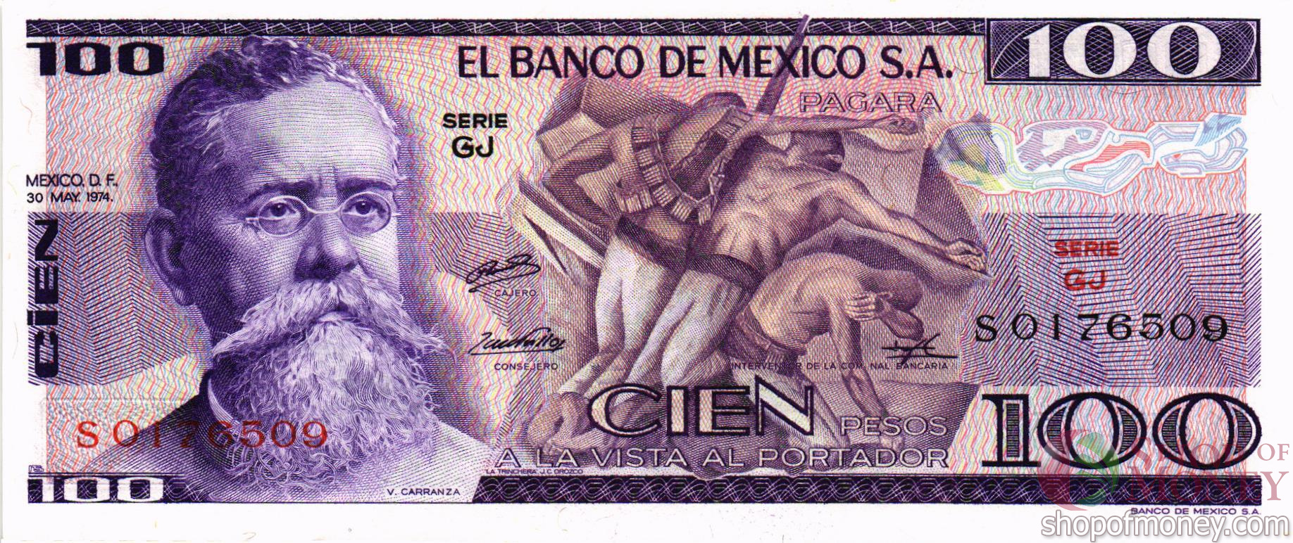 МЕКСИКА 100 ПЕСО (-GJ- СЕРИЯ) мини 1