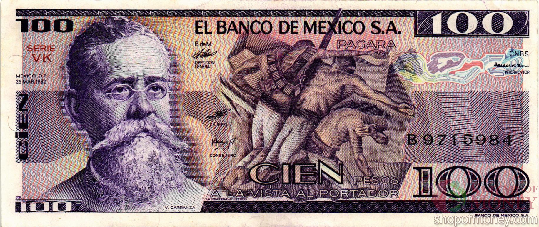 МЕКСИКА 100 ПЕСО (-VK- СЕРИЯ) мини 1