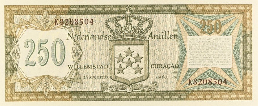 НИДЕРЛАНДСКИЕ АНТИЛЬСКИЕ ОСТРОВА 250 ГУЛЬДЕНОВ (PMG - GRADE 65) мини 4