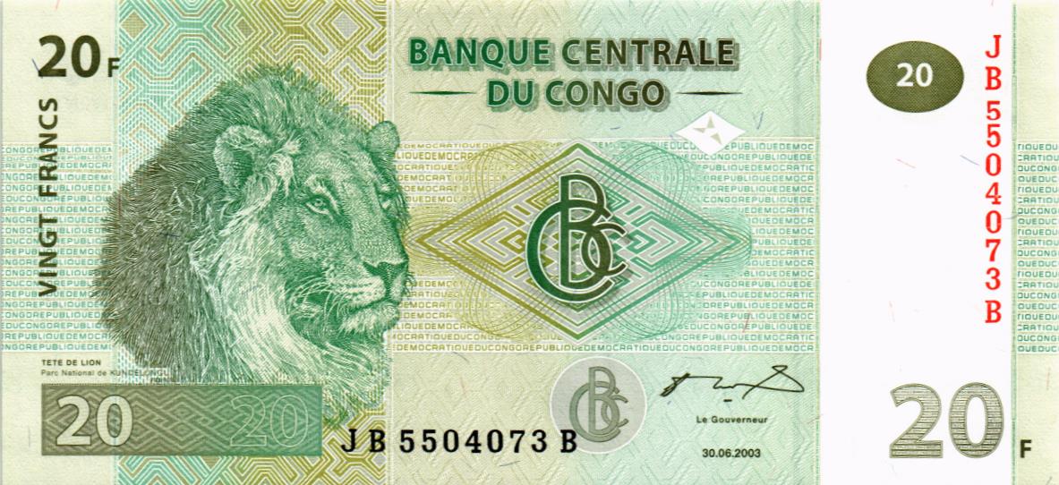 КОНГО ДР 20 ФРАНКОВ