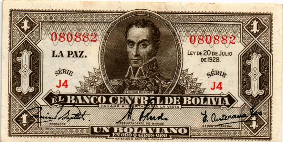 БОЛИВИЯ 1 БОЛИВИАНО (20.07.1928) мини 1