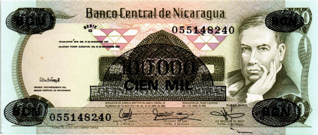 НИКАРАГУА 100000 КОРДОБА (НАДПЕЧАТКА)