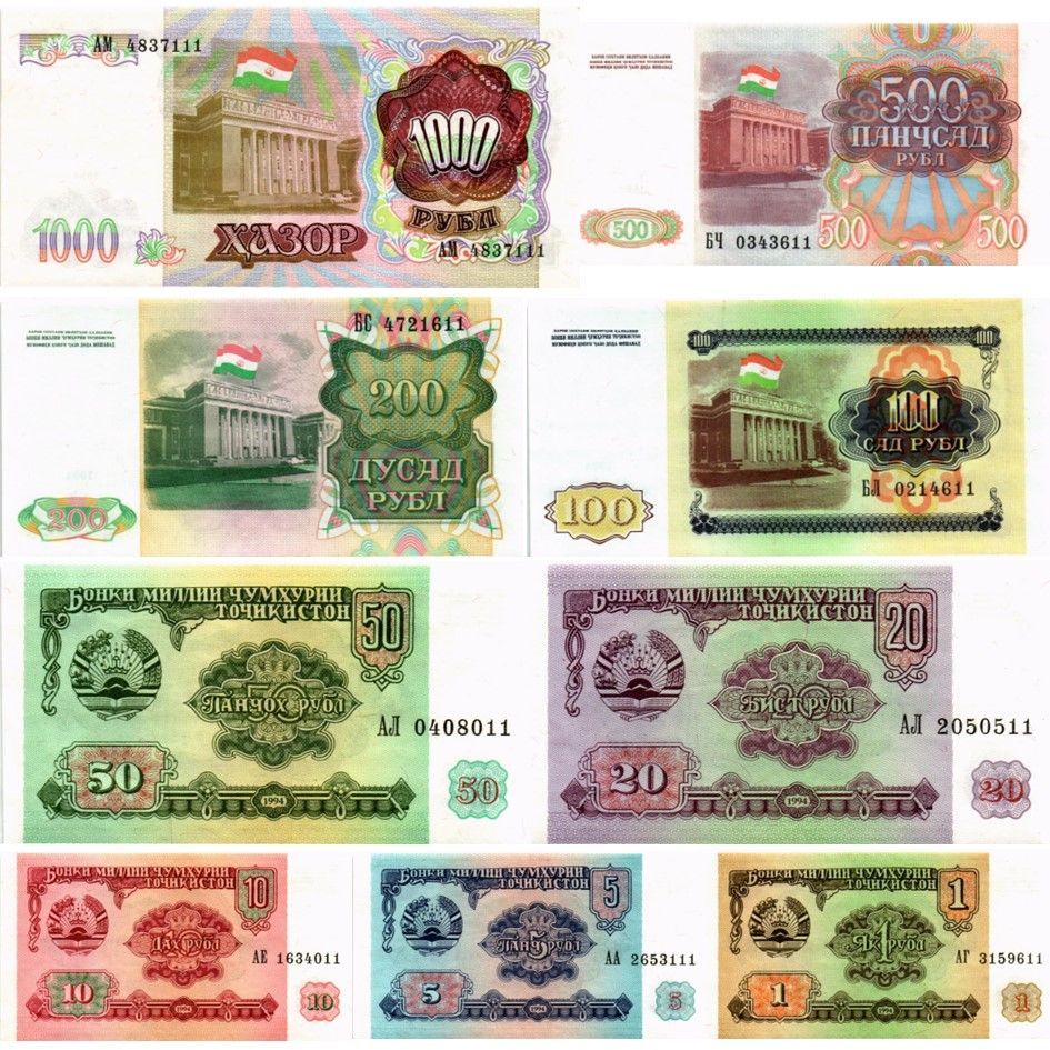 ТАДЖИКИСТАН НАБОР 9 БАНКНОТ (НОМЕРА ПОДРЯД) мини 1