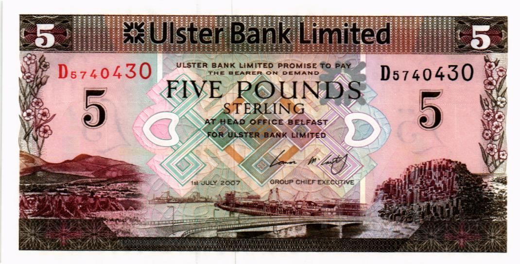 СЕВЕРНАЯ ИРЛАНДИЯ 5 ФУНТОВ (ULSTER BANK) мини 1
