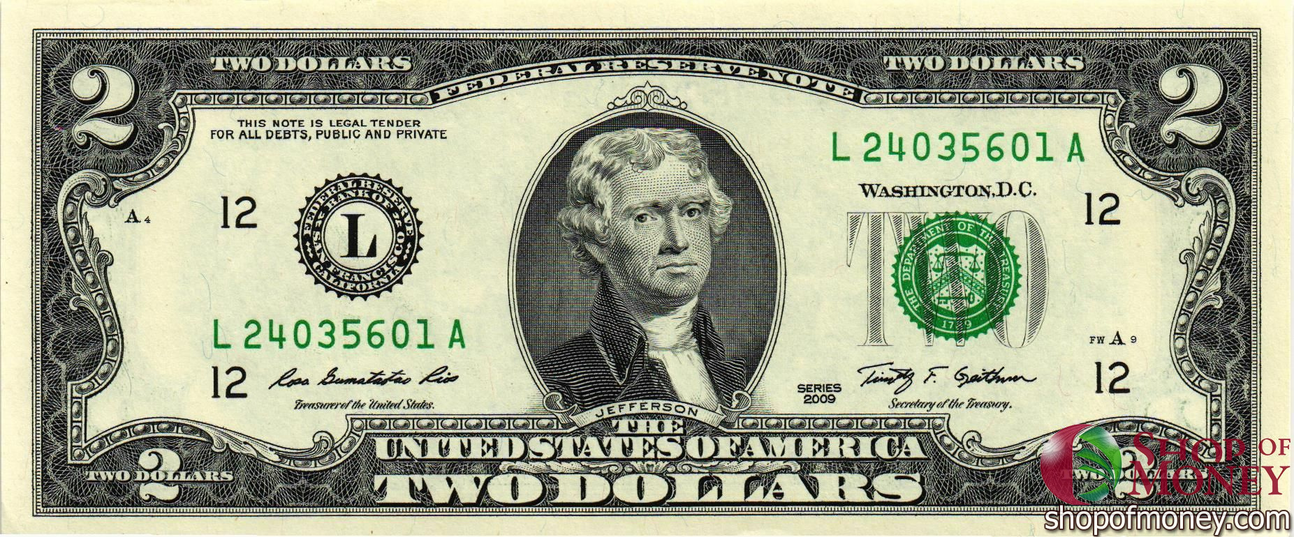 США 2 ДОЛЛАРА (L-Сан Франциско) мини 1