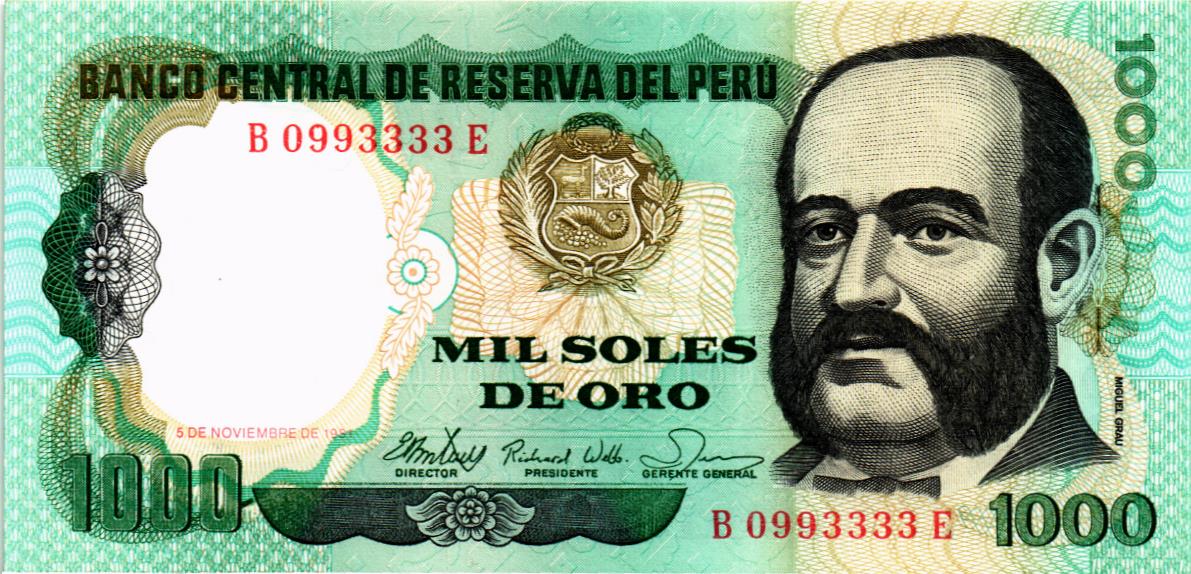 ПЕРУ 1000 СОЛЬ #B0993333E мини 1