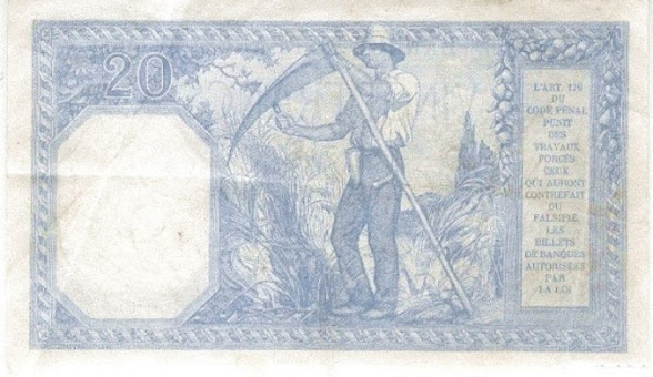 обратная сторона двадцатифранковой купюры