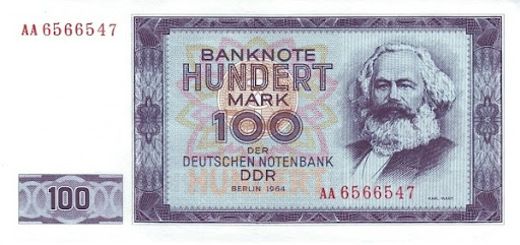 Карл Маркс на банкнотах 100 D-Mark