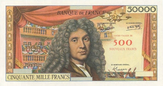 Мольер на французских дензнаках